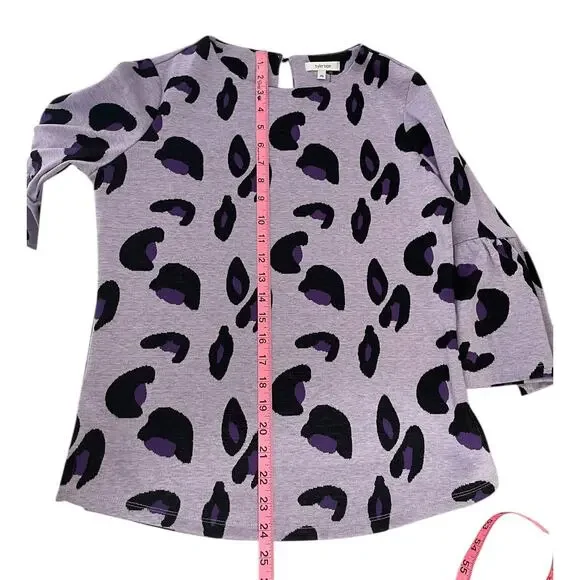 Tyler Boe Leopard Print Knit Top Bell Sleeves Purple Sz XS Preppy Modern Chic - Picture 7 of 10